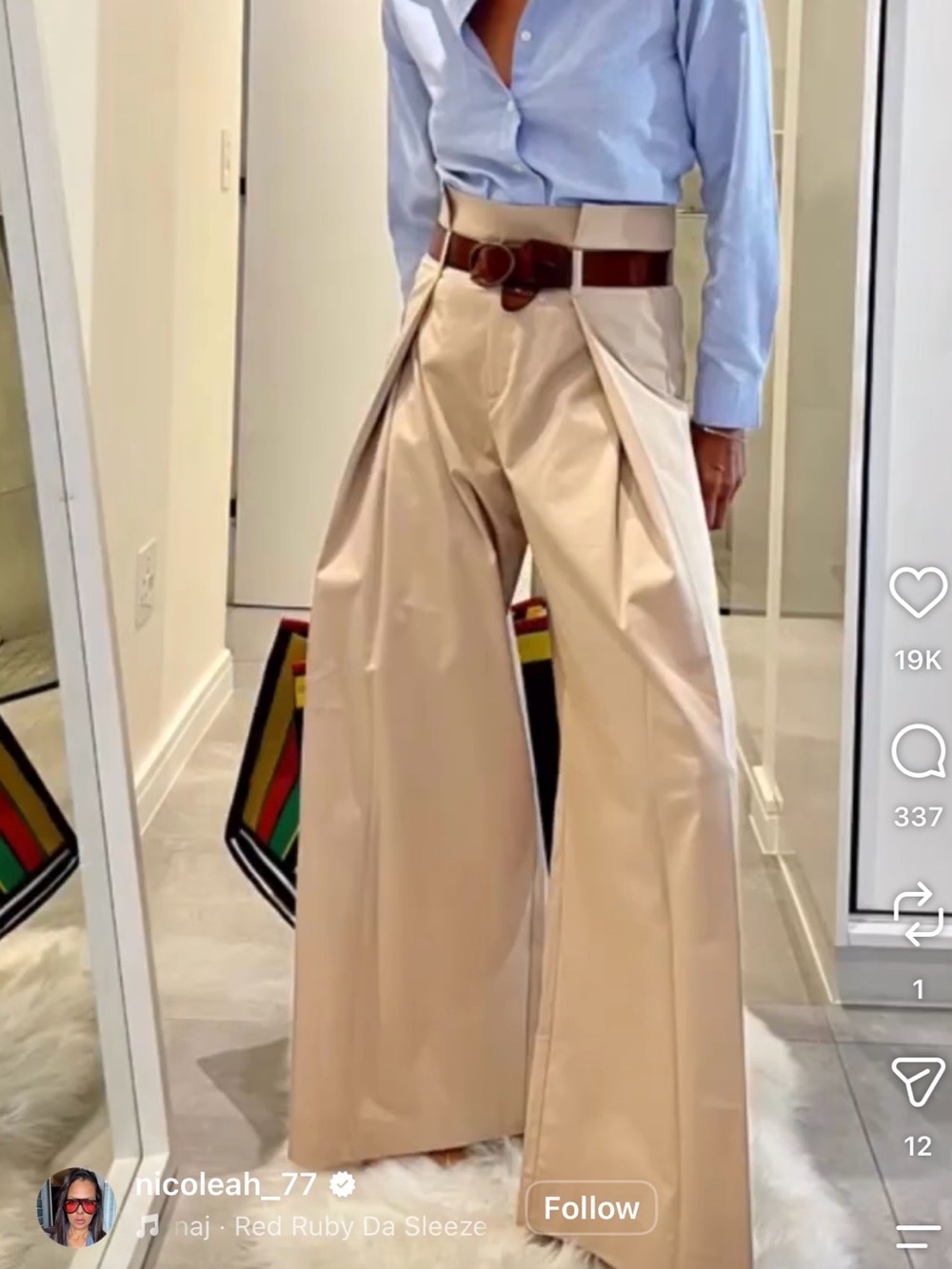 Influencers favorite ❤️ Zara Beige Wide-Leg High-Waist Pants with Brown Belt